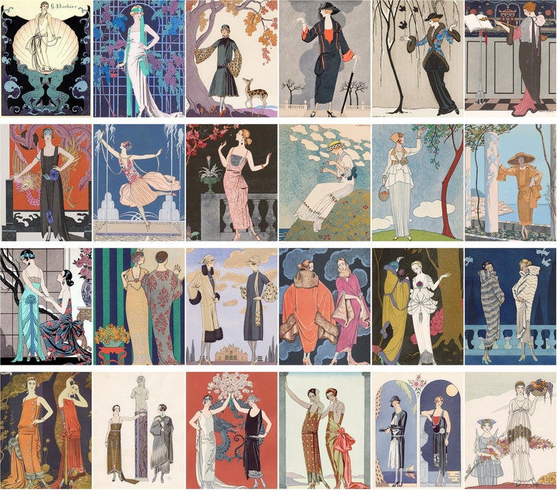 PIXILUV Vintage PostCards 24 pcs Barbier Ponchoir Art Deco La Vie Parisien Pencil Sketch - Image 2